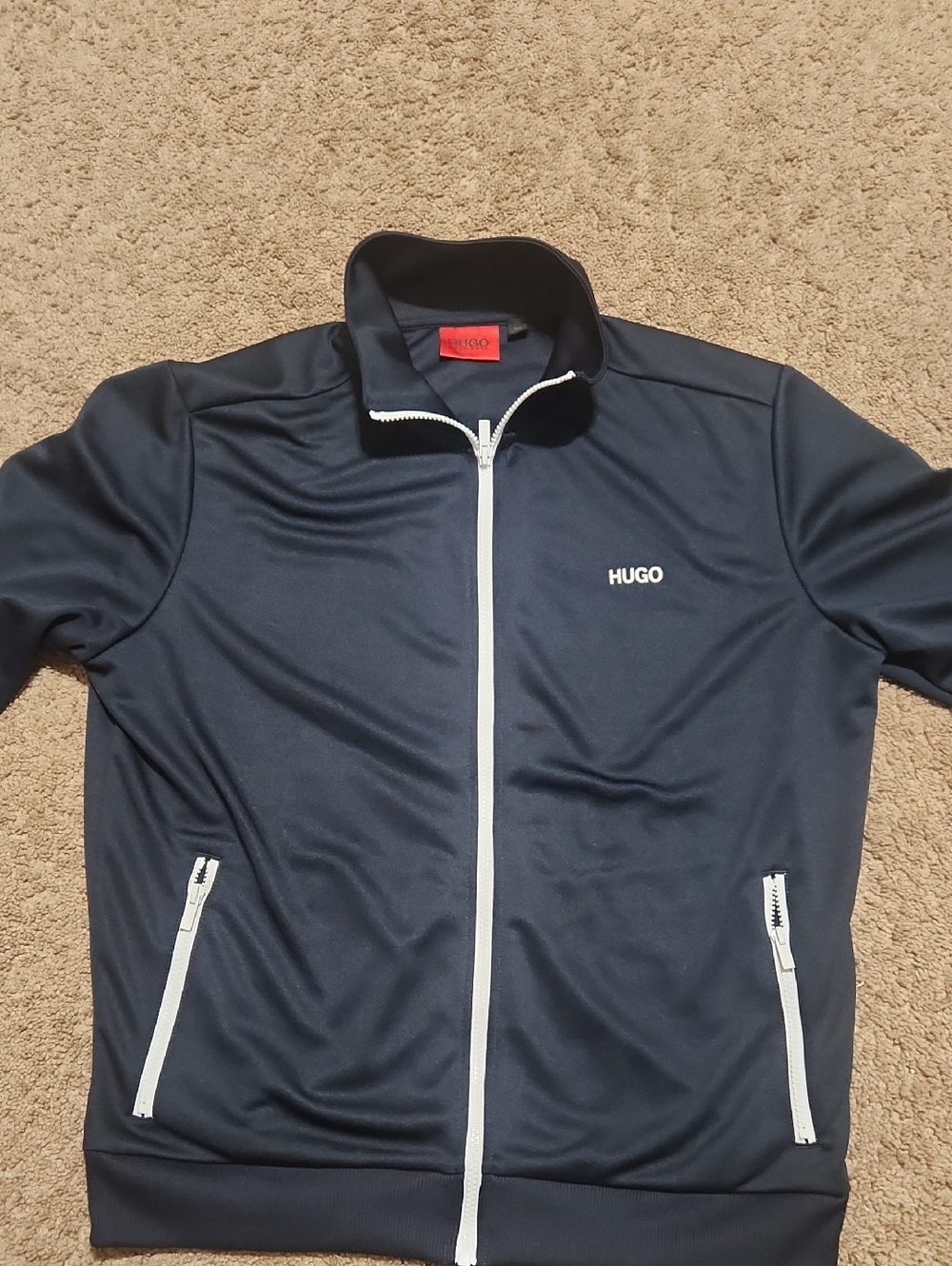 HUGO Men's Navy Track Suit Jacket with White Zippers